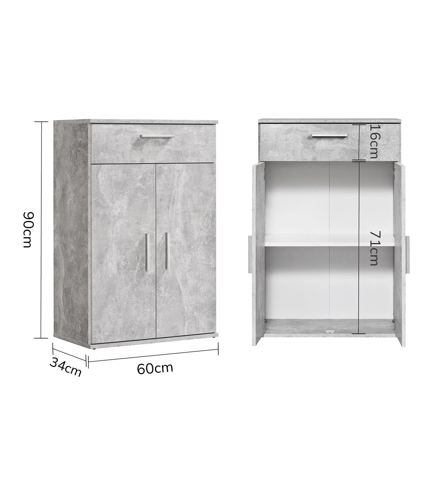 mokebo Mehrzweckschrank Der Vorratschrank, Apothekerschrank, Küchenschrank Praktische Betonoptik Höhe) Betonoptik Grau Schuhschrank, (90cm 