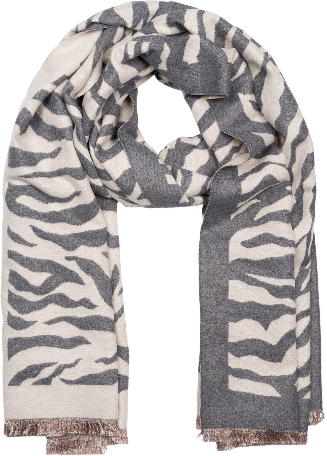 (1-St), Creme-Grau Modeschal, Schal mit Muster Zebra styleBREAKER