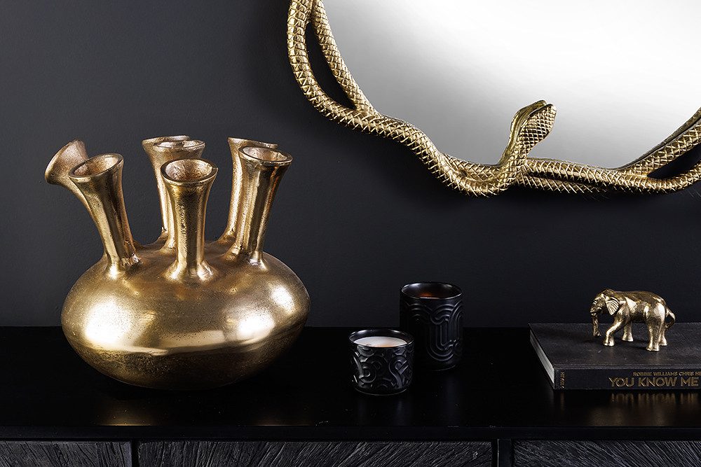 riess-ambiente Dekovase KIYA 35cm gold · Tischvase aus Aluminium-Metall mit 7 Öffnungen (Einzelartikel, 1 St), getrocknete Blumen-Pflanzbehälter · handmade · Blumenvase