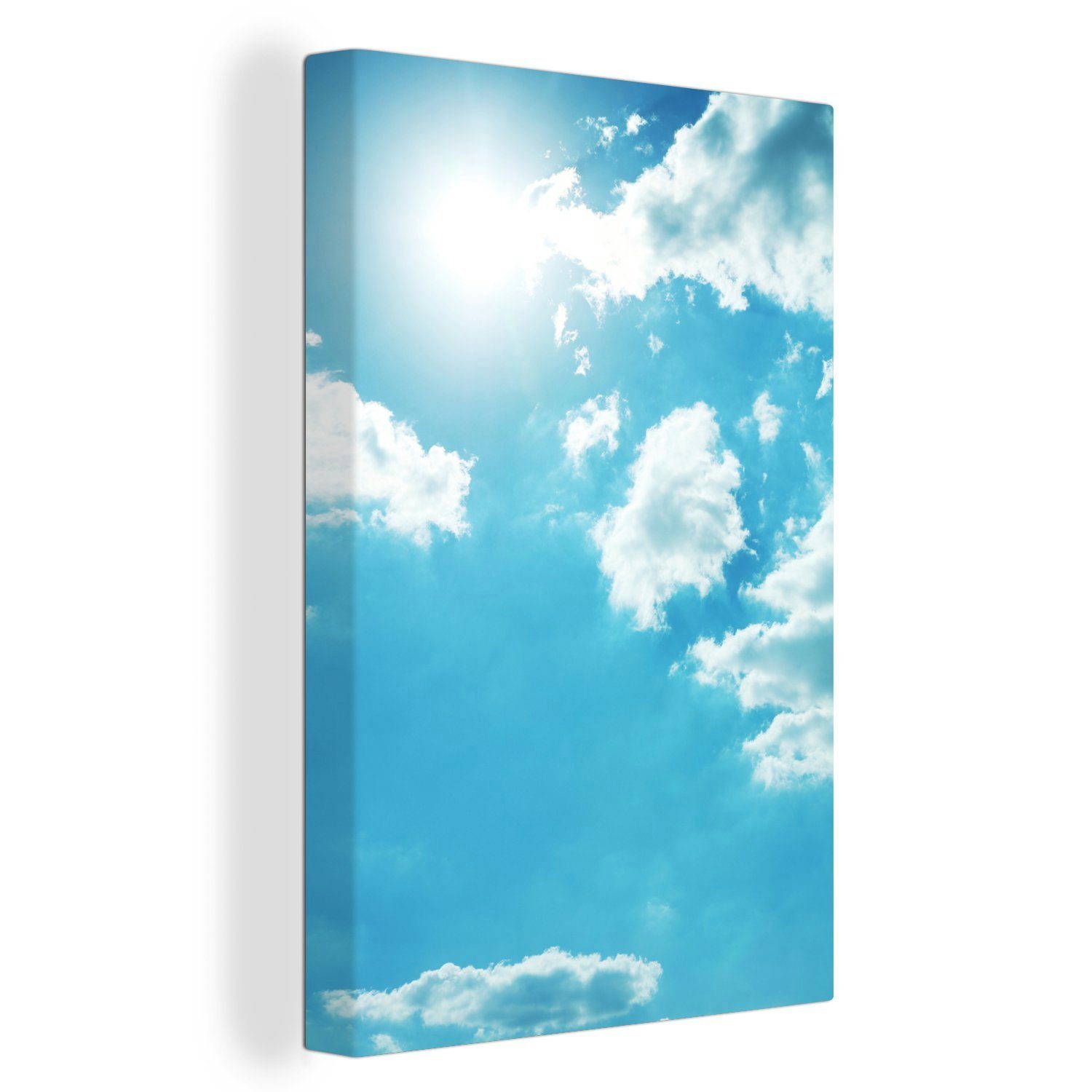 Himmel, (1 bewölkten St), Zackenaufhänger, cm 20x30 Leinwandbild OneMillionCanvasses® bespannt inkl. Sonne Leinwandbild Gemälde, fertig am