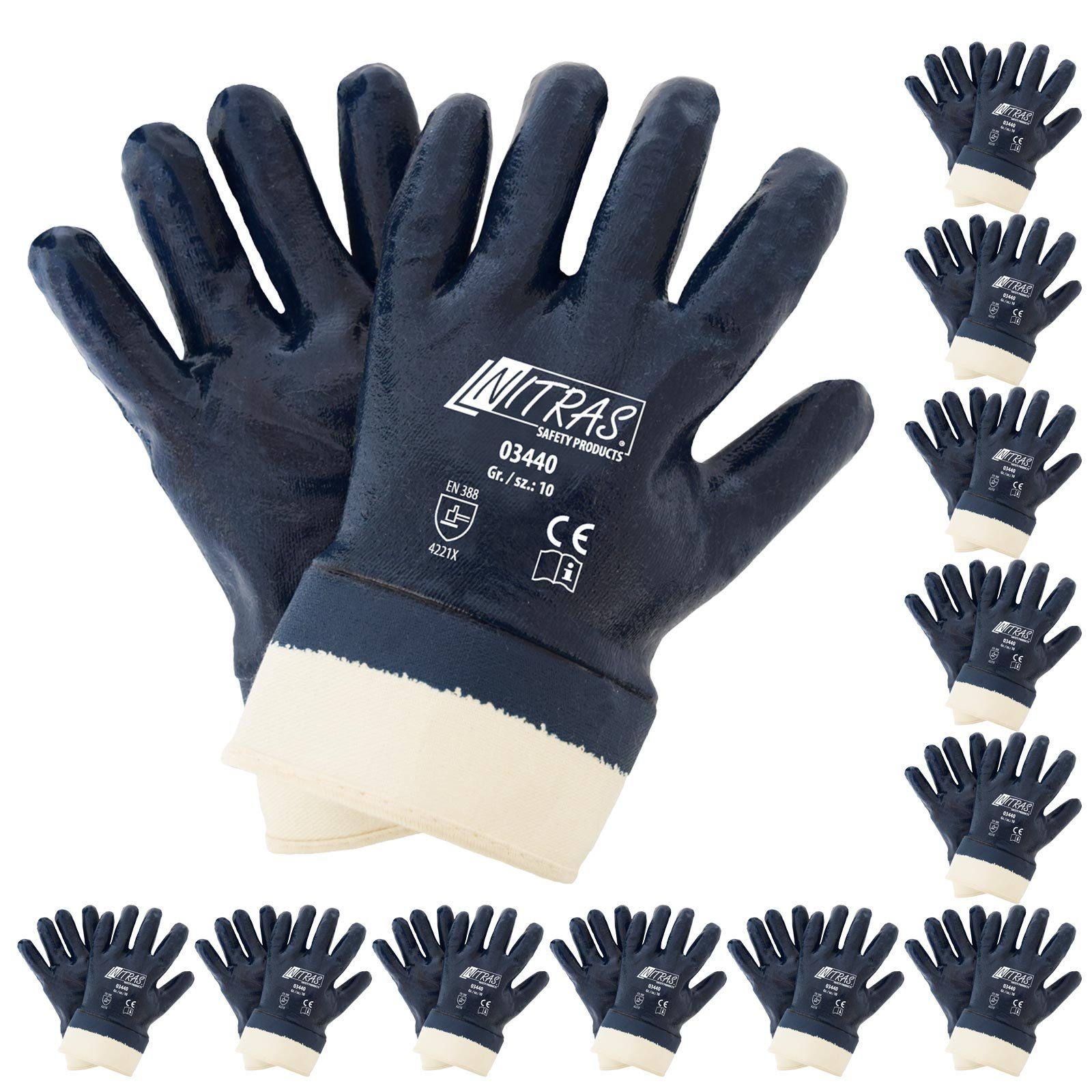 Nitras Nitril-Handschuhe NITRAS 03440 Nitrilhandschuhe Arbeitshandschuhe mit Stulpe - 12 Paar (Spar-Set)