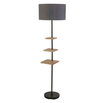 Licht-Erlebnisse Stehlampe KADEN, ohne Leuchtmittel, Wohnzimmer Holz hell Grau E27 163 cm Stoff Metall Modern