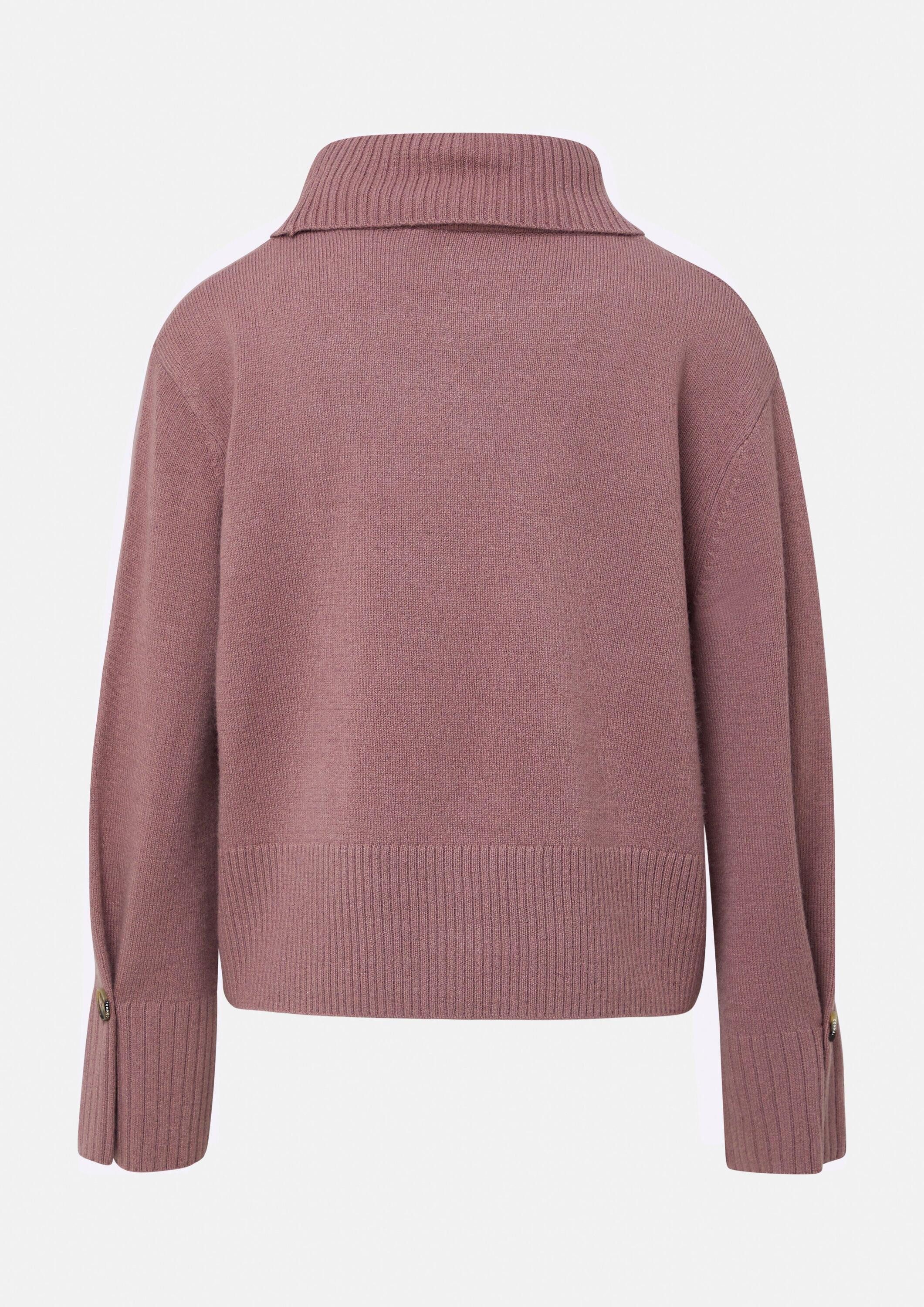 comma Longpullover Strickpullover Wollmixpullover mit Falten- und Knopfdetail am Ärmel