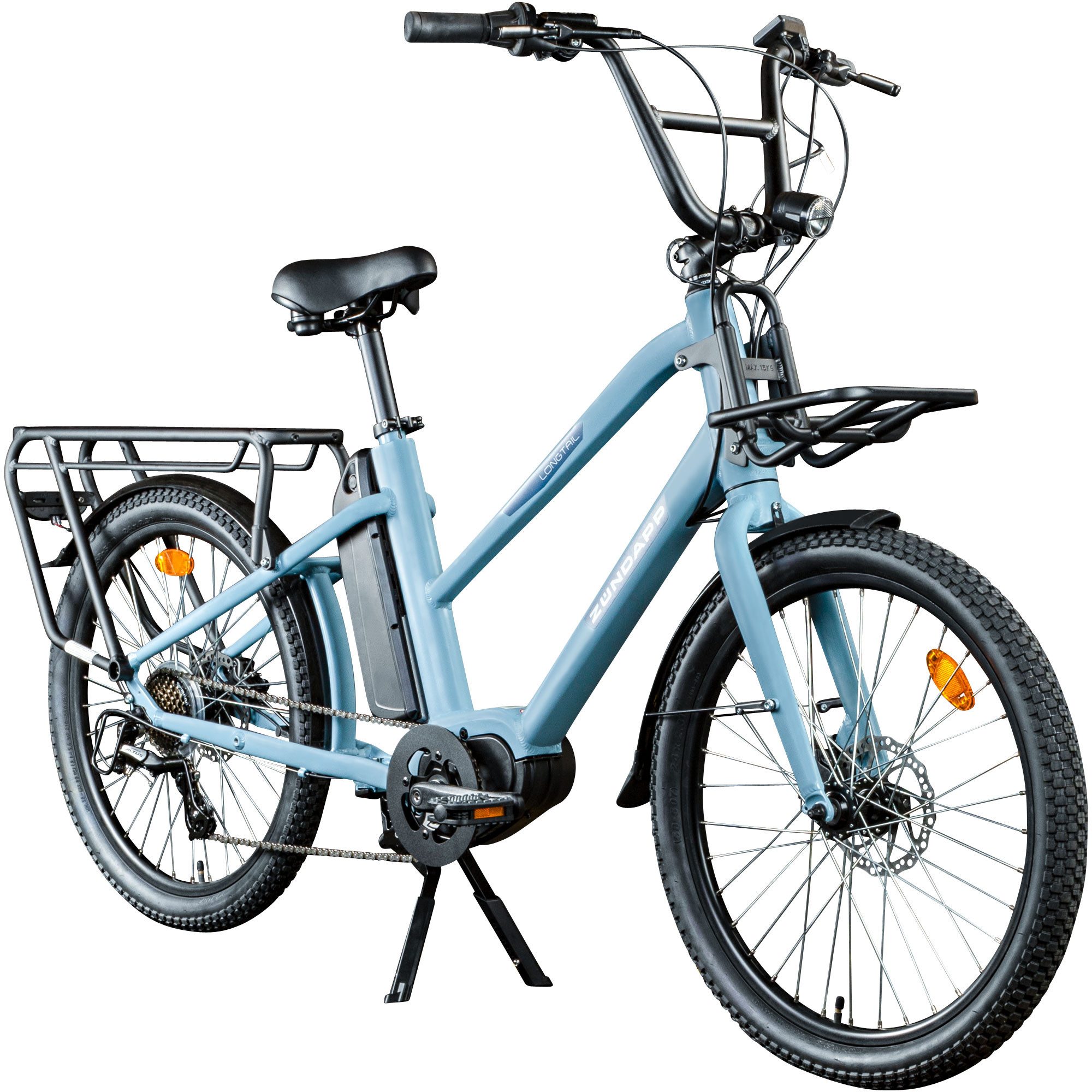 Zündapp E-Bike Lastenrad Longtail M400, 7 Gang Shimano Altus Schaltwerk, Kettenschaltung, Mittelmotor, 468 Wh, E Bike Lastenrad bis 180 kg 24" Elektrofahrrad 160-195 cm Mittelmotor
