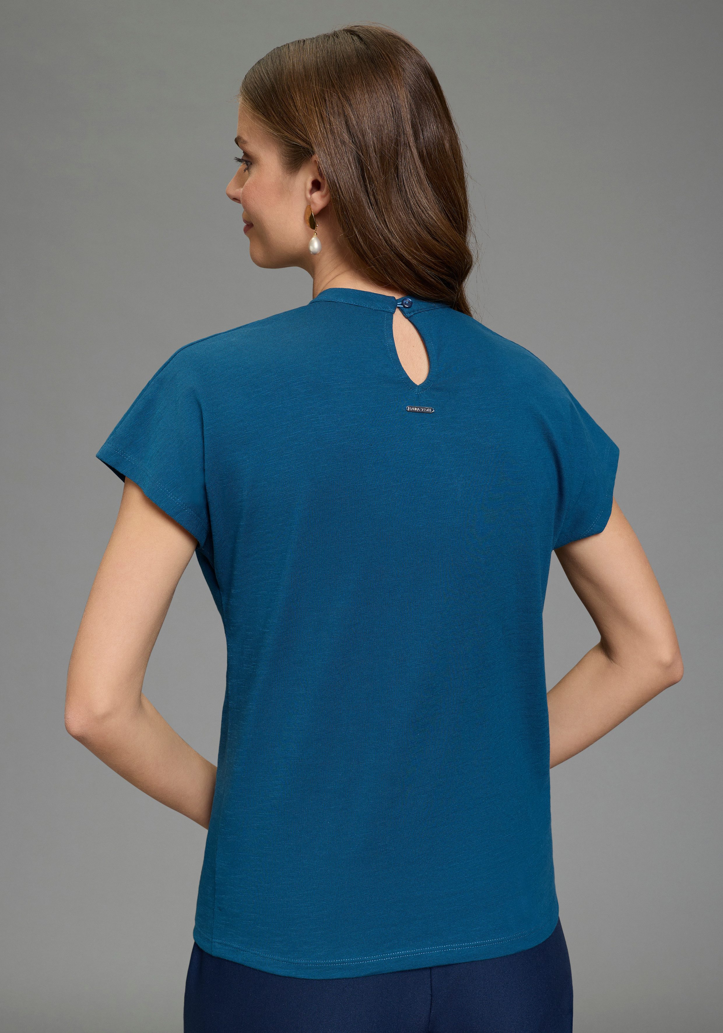 Laura Scott T-Shirt mit Stehkragen und melierter Optik günstig online kaufen