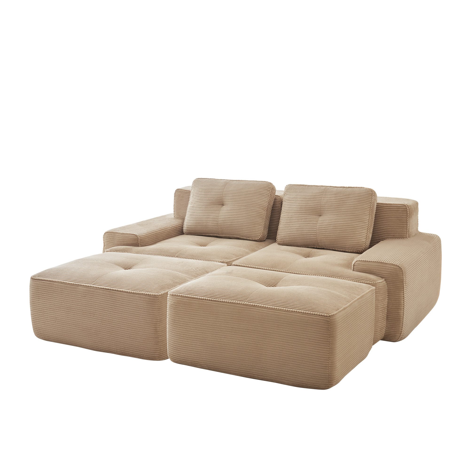 Leawin Sofa Cloud Modulsofa Boneless U-Sofa aus Cord, Tiefsitz, modular, Montagefreies Corduroy-Cloud-Sofa mit Ottoman & Tiefen Sitz