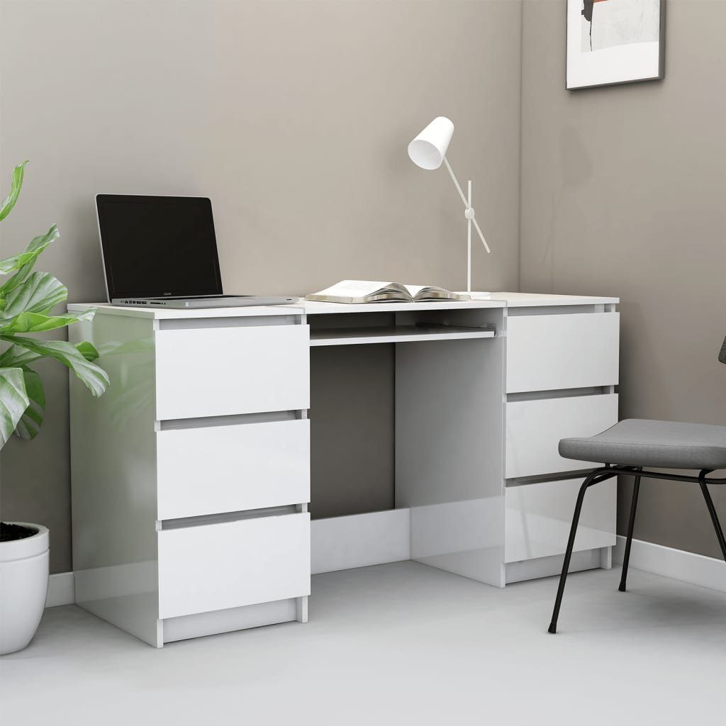 | Hochglanz-Weiß vidaXL Schreibtisch Holzwerkstoff Schreibtisch 140x50x77 Hochglanz-Weiß Hochglanz-Weiß cm