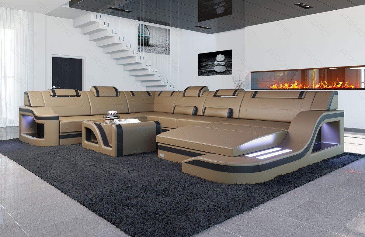 Sofa Dreams Wohnlandschaft XXL Ledersofa Palermo U Form Mini, Designersofa, günstig online kaufen