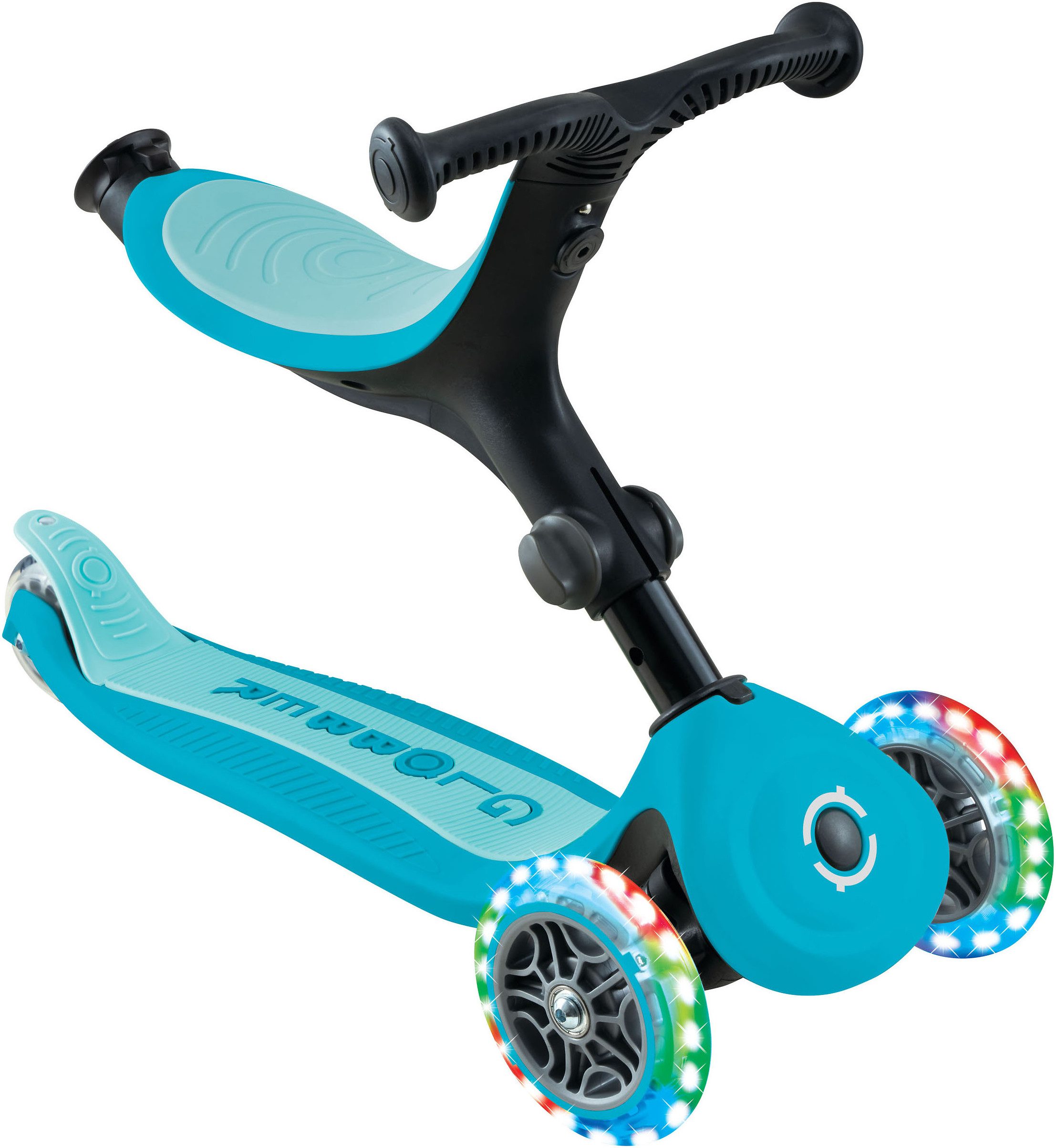 Globber Tretroller GO-UP ACTIVE LIGHTS 360, mit Leuchtrollen, Aufsitzrad, Laufrad und Scooter