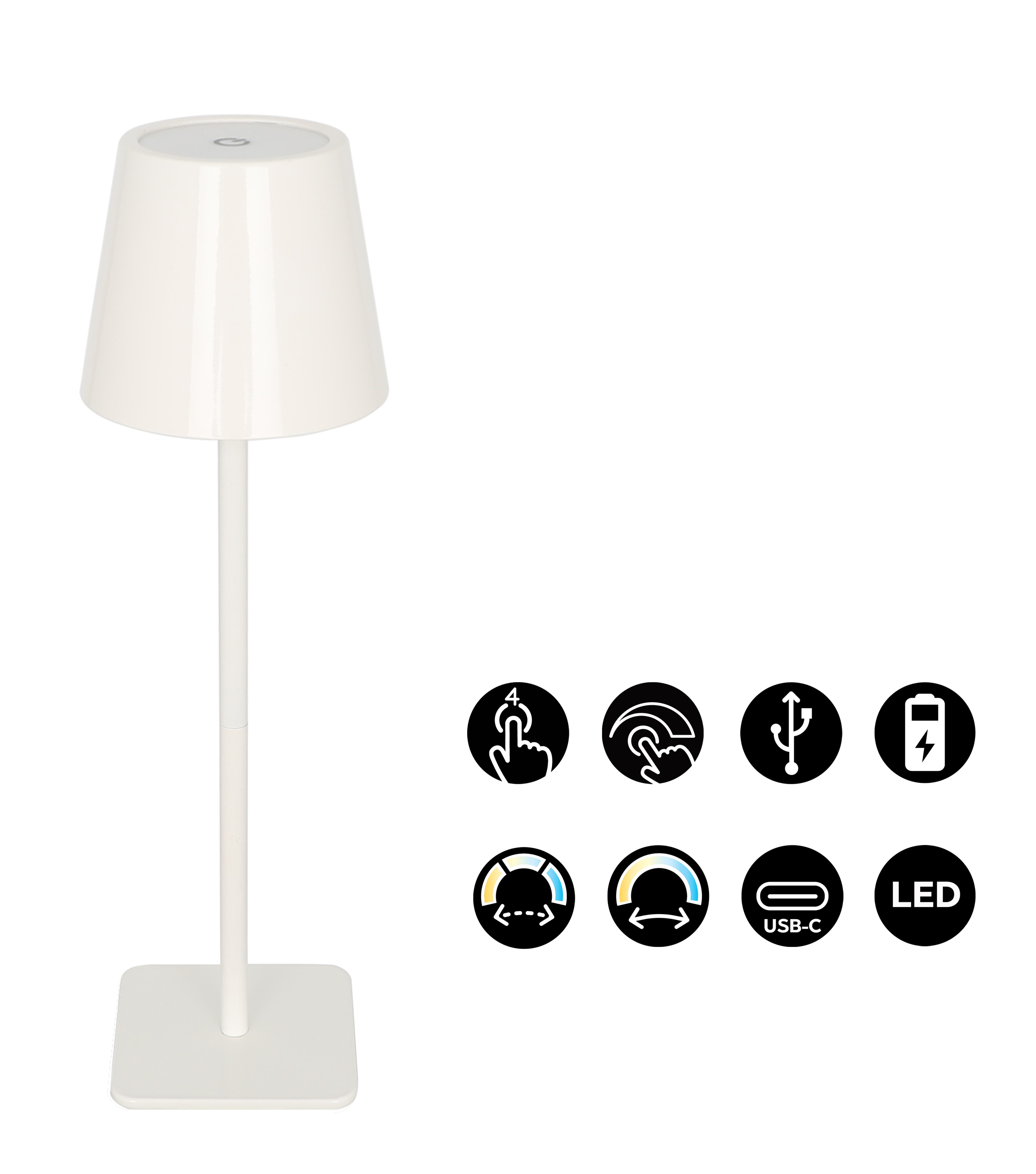OTTO home LED Tischleuchte Merrin - 2er Set Akkuleuchte, Dimmer, Dimmfunktion, USB-Ladefunktion, LED fest integriert, warmweiß - kaltweiß, 2er Set, dimmbar, Far – Bild 4 von 5