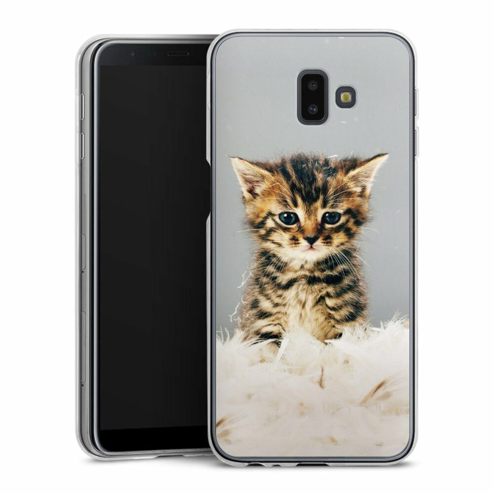 DeinDesign Handyhülle Katze Haustier Feder Kitty, Samsung Galaxy J6 Plus  Duos (2018) Silikon Hülle Bumper Case
