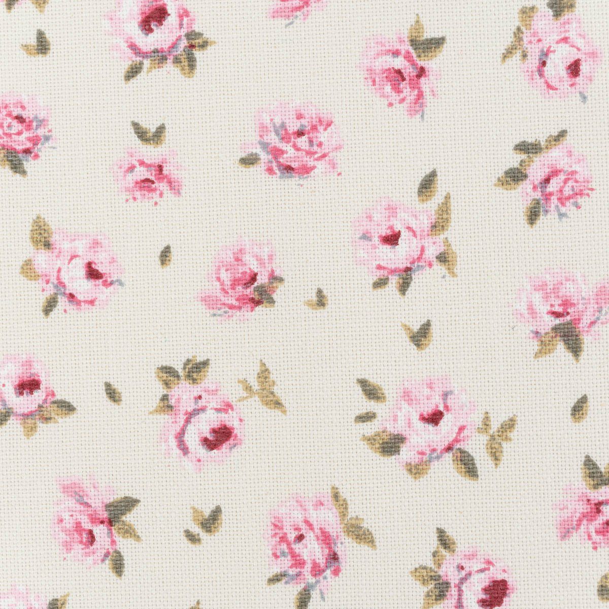 SCHÖNER LEBEN. Stoff Dekostoff Meterware Classic Little Rose Allover ecru rosa 1,40m, atmungsaktiv