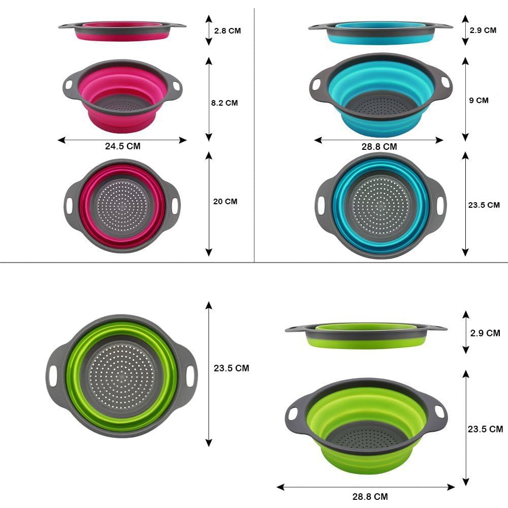 TUWENA Abfluss-Siebkörbchen 3 Stück Faltbares Silikon Sieb Set - Klappbarer zum Abtropfen, (3-St), für Küche, Camping und Salate von Nudeln, Gemüse, Obst – Bild 2 von 5