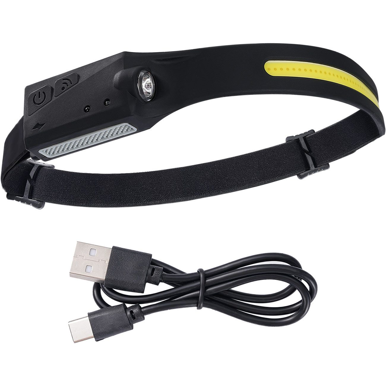 shop'n smile ideoon Stirnlampe Superhelle COB-LED Stirnlampe 230° Weitwinkel 50lm Akku Kopflampe (2-St), Stirnlampe mit Gestensteuerung & Lichtband, verstellbare Größe