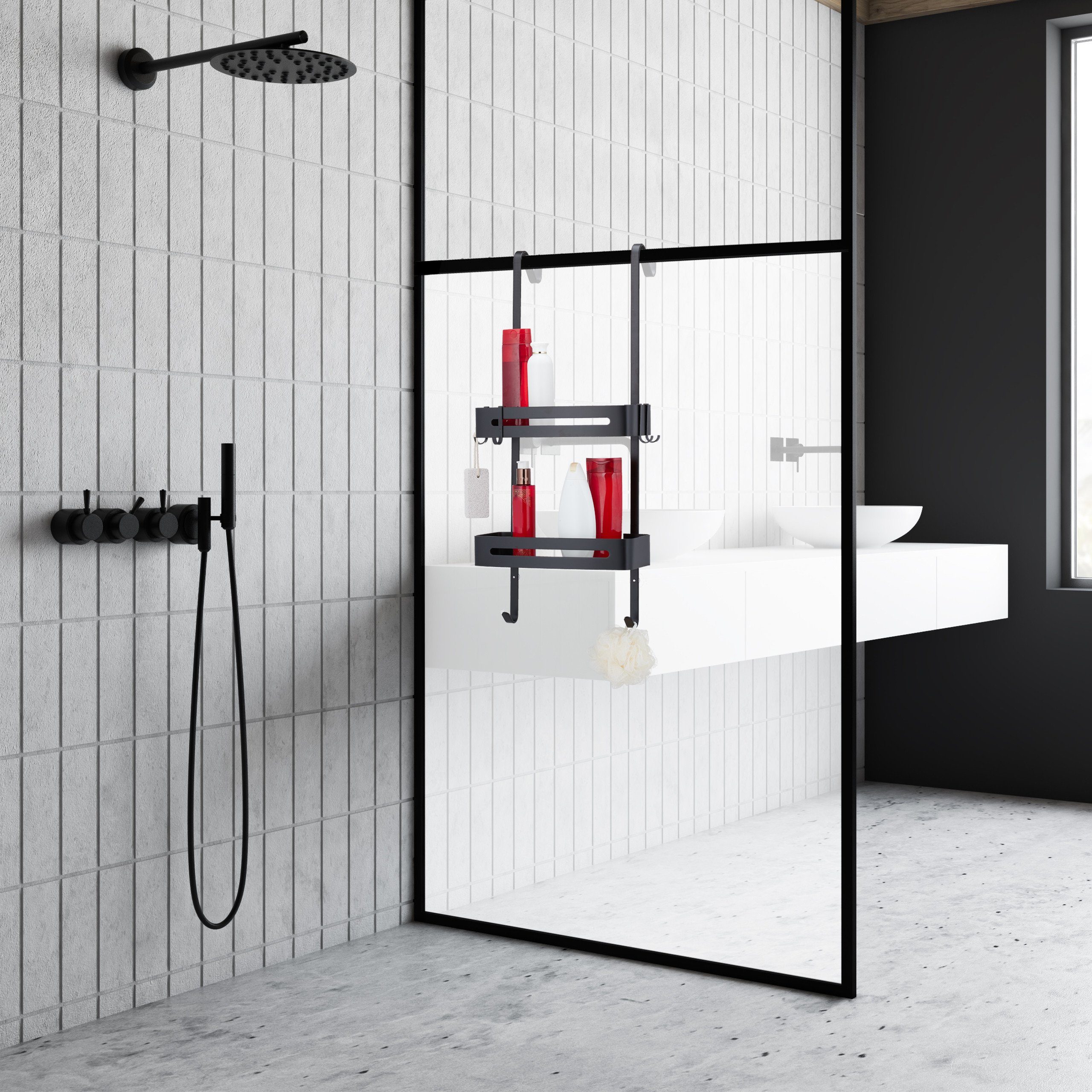 relaxdays Duschregal Duschablage zum Hängen, Schwarz günstig online kaufen