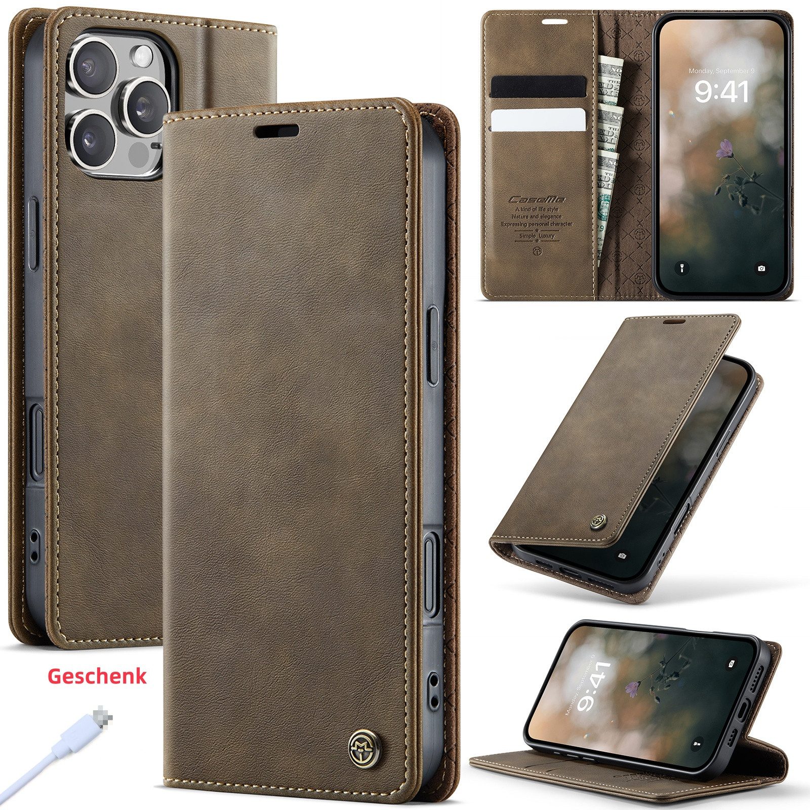 Innocase Handyhülle Leder Magnet Hülle Tasche Klapp Case Book Cover Schutz für iPhone