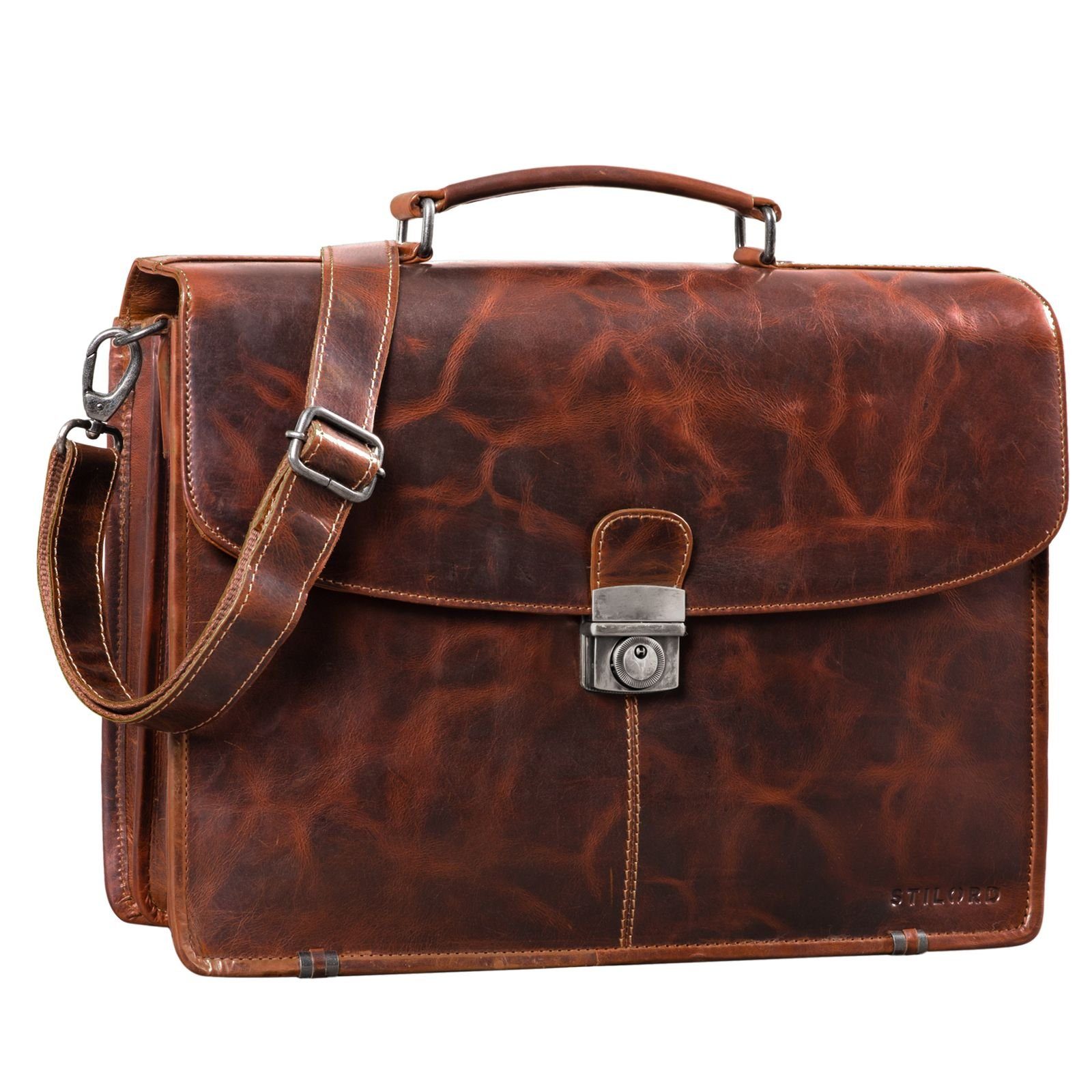 STILORD Laptoptasche "Miguel" Klassische Leder Aktentasche Herren milano - braun