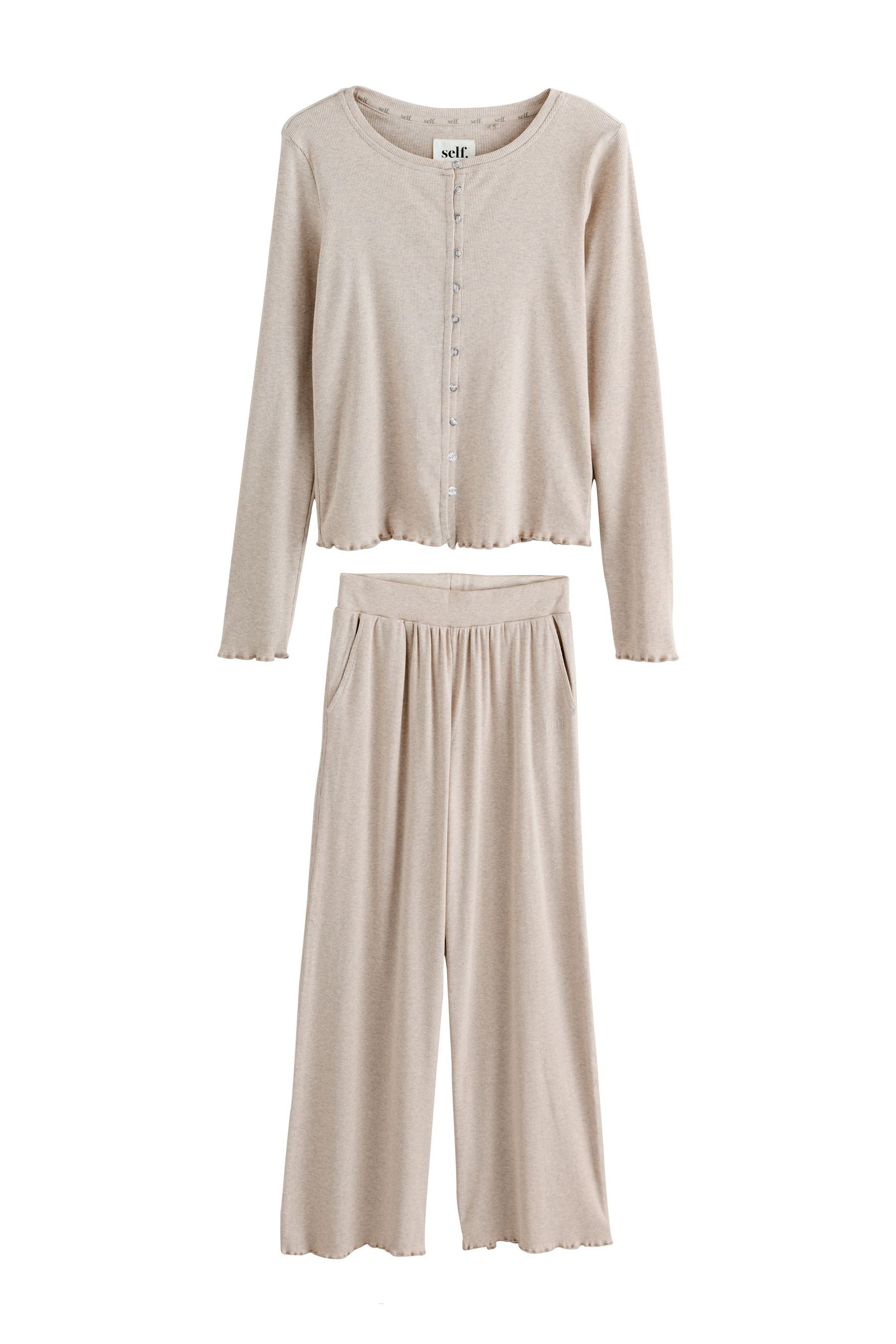 self Pyjama Self. Gerippter Schlafanzug mit Knopfleiste (2 tlg) günstig online kaufen