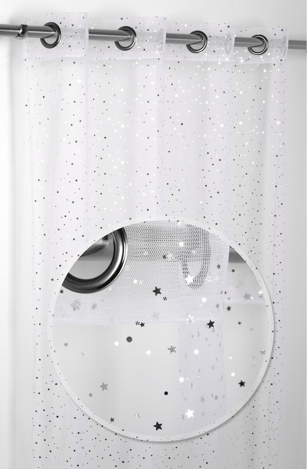 Gardine Luftiger transparent St), 140x260 Sternen, Beautex, Ösen mit Ösen cm, mit Glitzer Gardine (1 Ösenschal Weiß