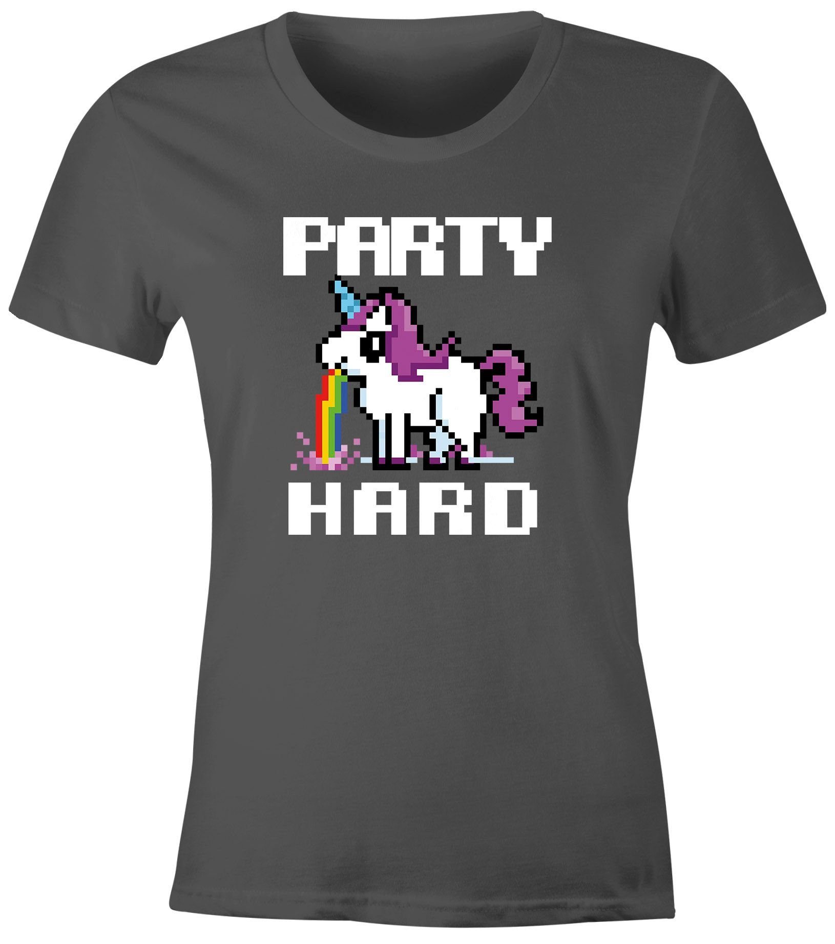 Print-Shirt Damen T-Shirt Party Hard kotzendes Einhorn Fun-Shirt Saufsprüche