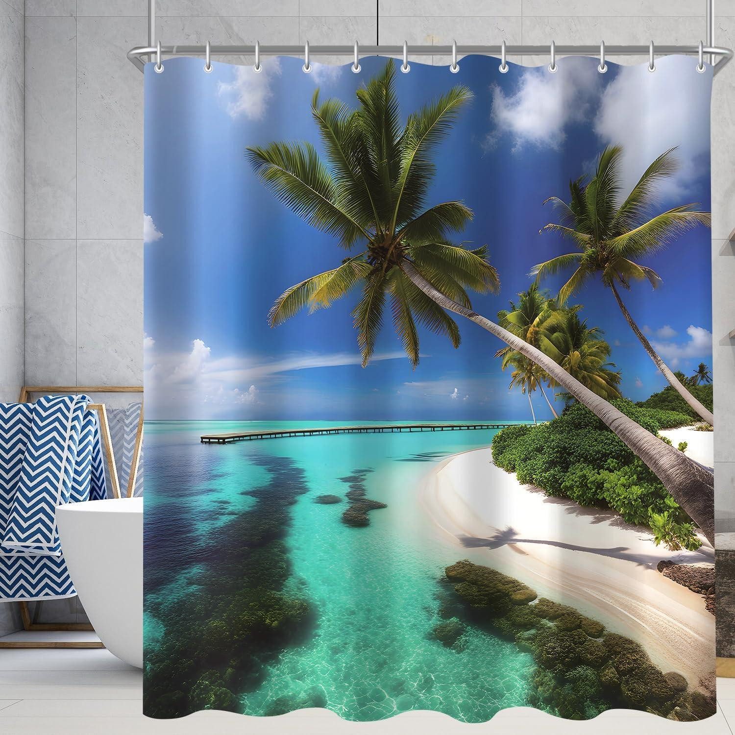 LuxusKollektion Duschvorhang Duschvorhang 180x200cm Strandbaum Strandbaum H200 x B180 cm (1er Pack)