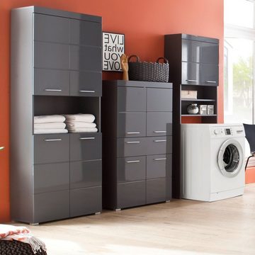 trendteam Hängeschrank Amanda (Badschrank in grau Hochglanz, 73 x 77 cm) 2-türig