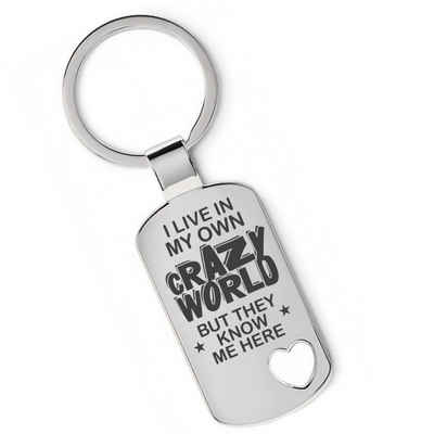 Lieblingsmensch Schlüsselanhänger My own crazy world - ein tolles Geschenk &Glücksbringer (Schlüsselanhänger mit Gravur, inklusive Schlüsselring), Robuste und filigrane Lasergravur