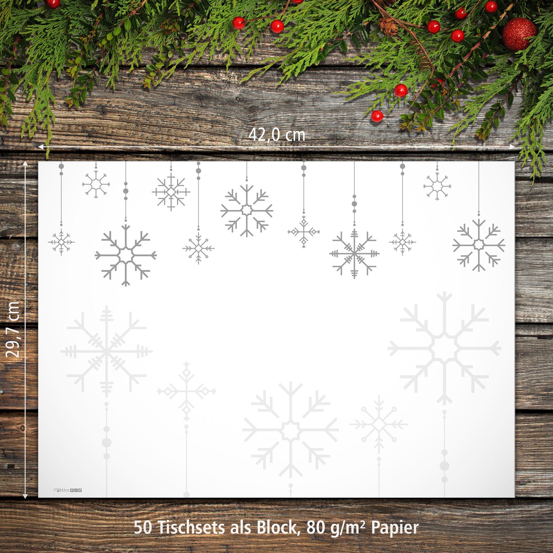 itenga Platzset itenga Platzset Tischset "Schneeflocken" Grau Weiß, (50-St) günstig online kaufen