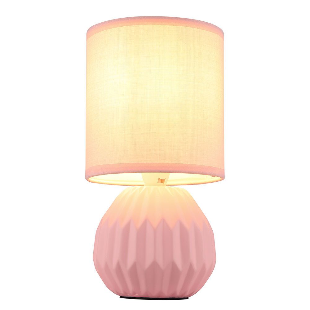 GLOBO LIGHTING Tischleuchte, Leuchtmittel nicht inklusive, Tischlampe Tischleuchte Nachttischlampe Keramik Textil pink H 23 cm