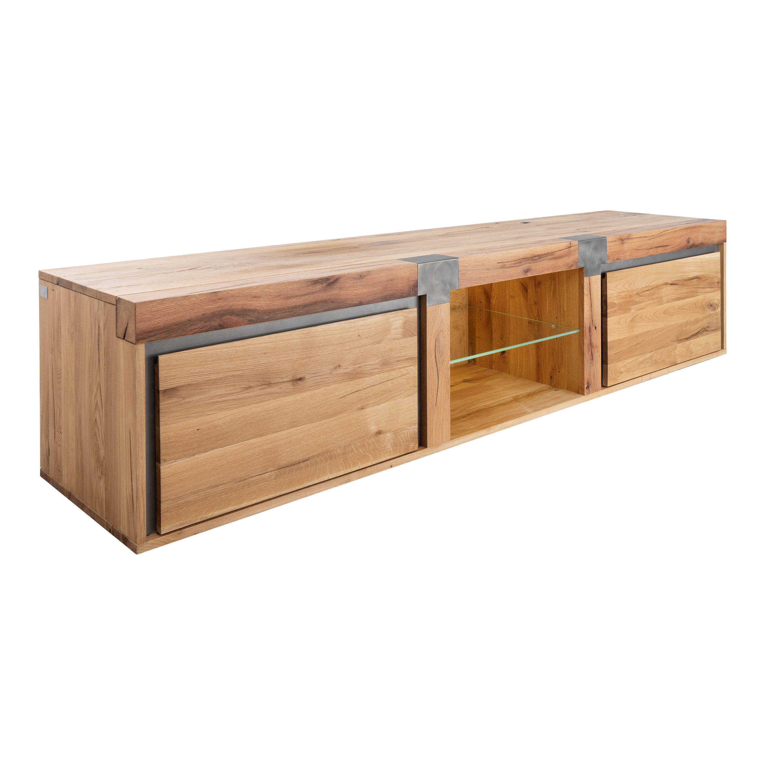 Massivmoebel24 TV-Board NEW AMSTERDAM Wildeiche / Zerreiche Massivholz natur (Massivholz montiert 91 kg NEW AMSTERDAM #03), Wildeiche / Zerreiche 220x48x50 cm (BxTxH) natur geölt