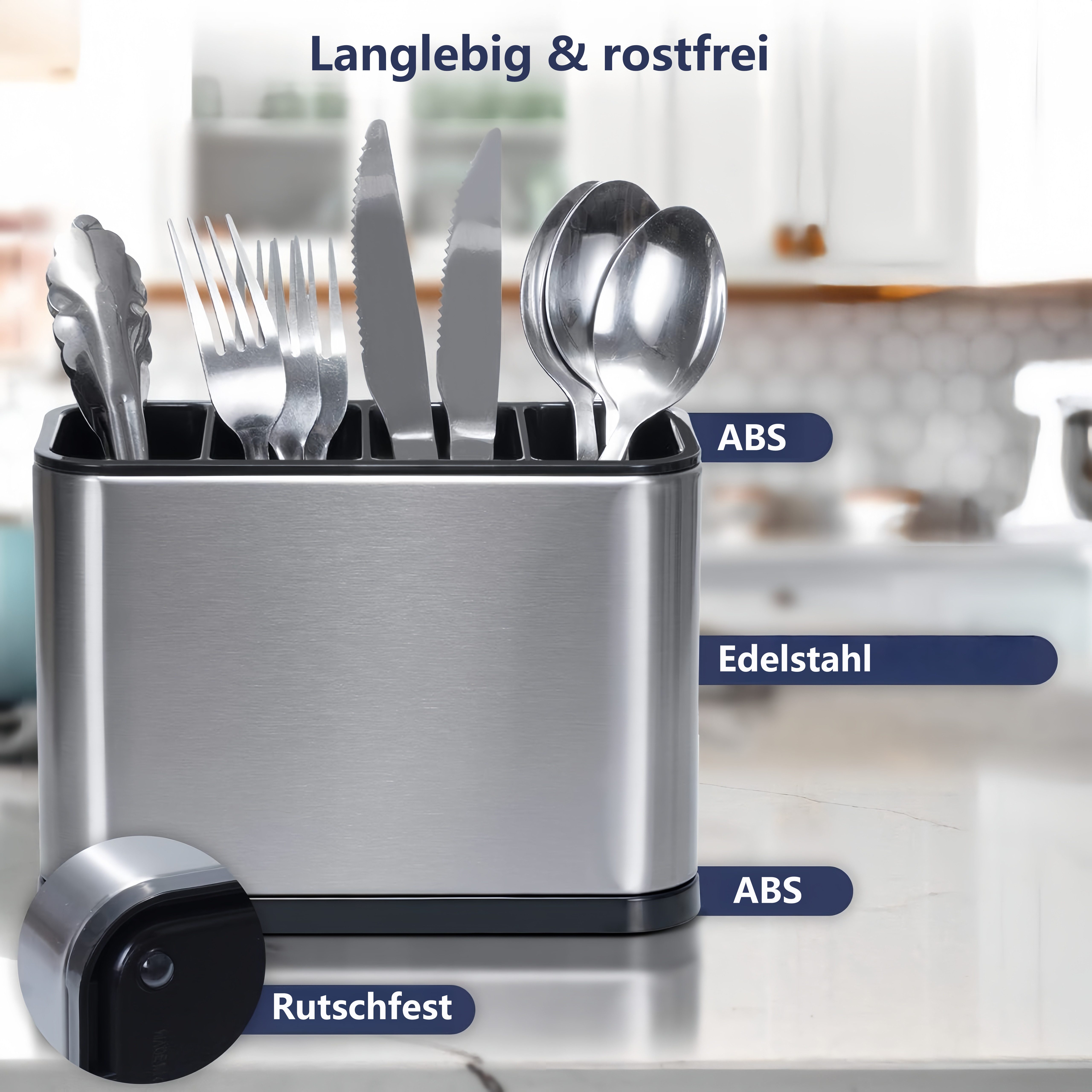 FOUORTUNATE-BEE Besteckhalter für Küche Esszimmer Abtropfschale Besteckkasten für Küchenutensilien, (Besteckorganizer Caddy Halter, Rost und Kratzerfreies Edels – Bild 5 von 5