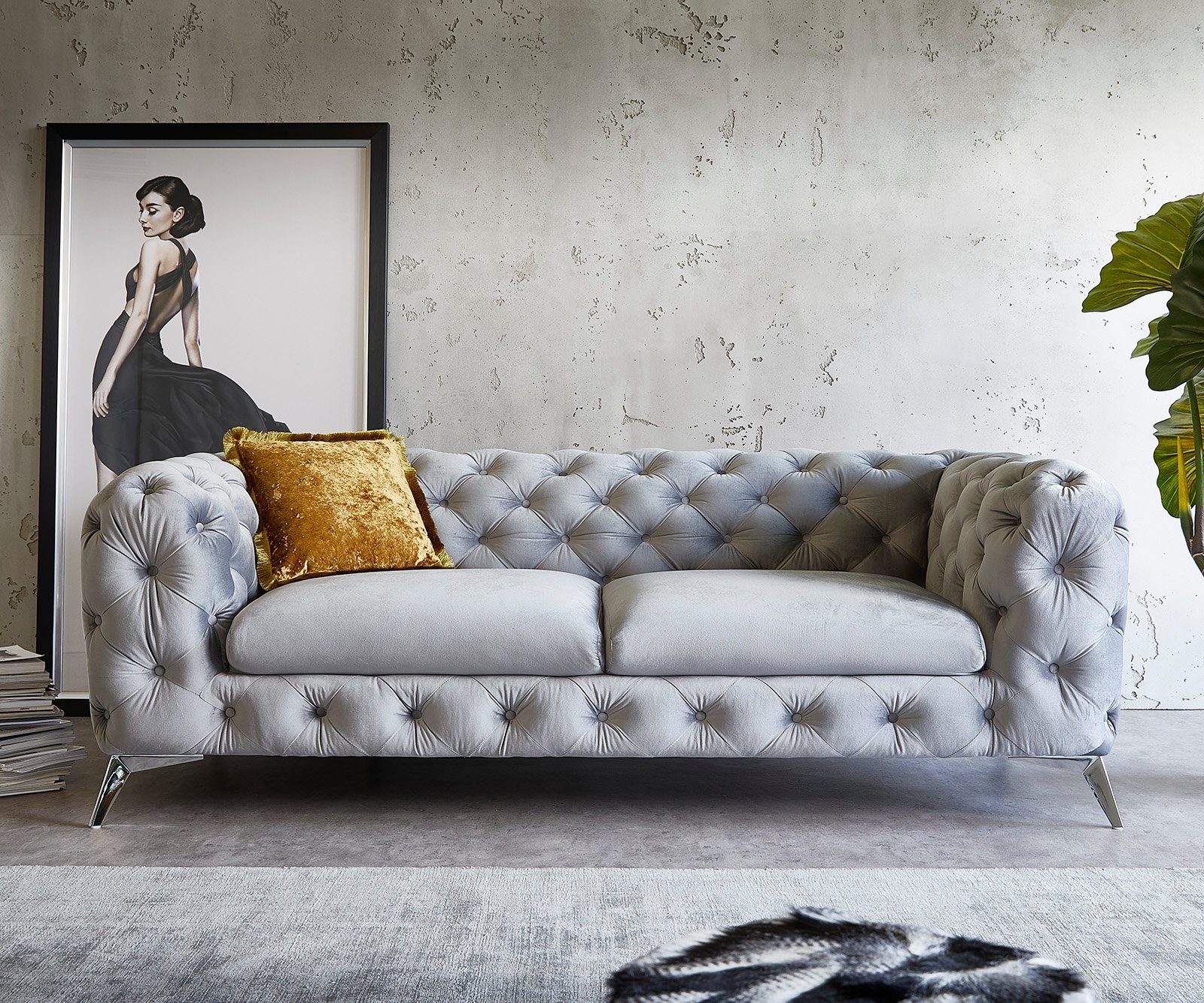 3-Sitzer DELIFE Corleone, 3-Sitzer 225x97 cm Samt Grau Couch