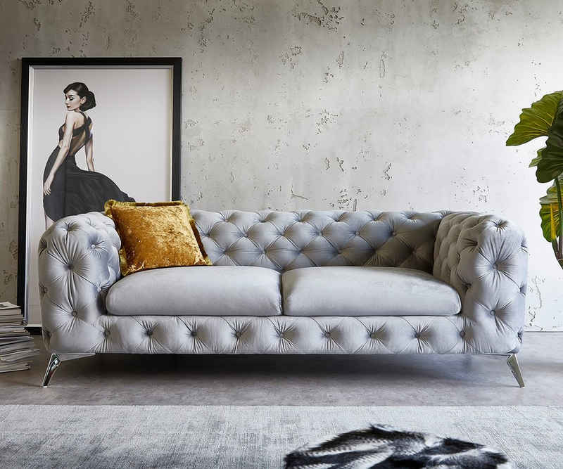 DELIFE 3-Sitzer »Corleone«, Grau 225x97 cm Samt 3-Sitzer Couch