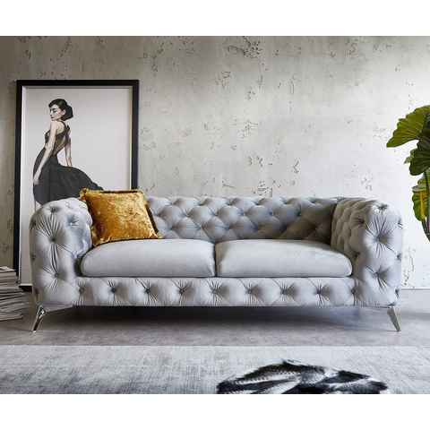 DELIFE 3-Sitzer Corleone, Samt Grau 225x97 cm 3-Sitzer Couch