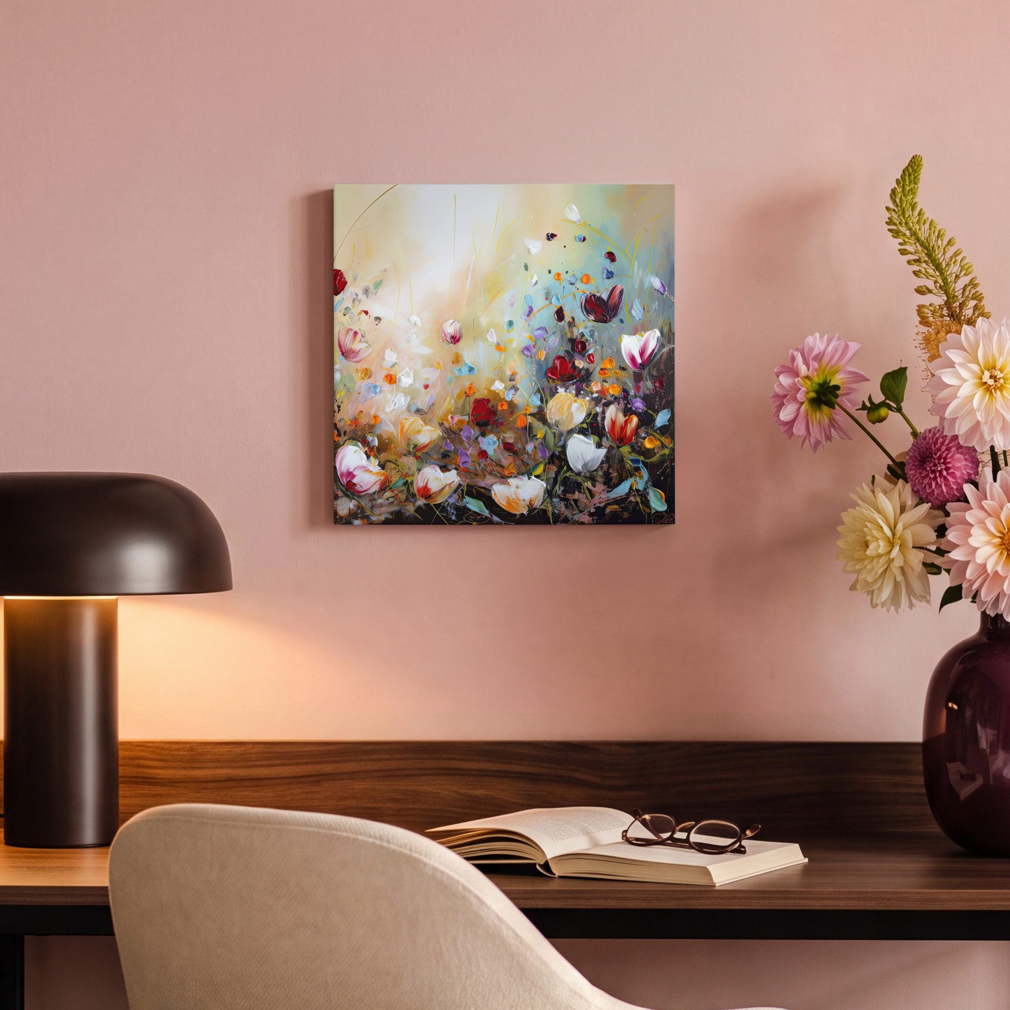 OneMillionCanvasses® Leinwandbild Ölfarben - Blumen - Farbenfroh - Natur, Fotodruck (1 St), Leinwand Bilder Klein, Wand Dekoration Aesthetic 30x20 cm – Bild 4 von 5