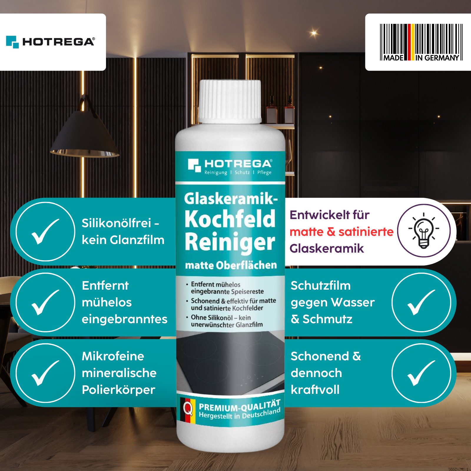 HOTREGA® Glaskeramik Kochfeld Reiniger Matt Herdreiniger 250 ml Küchenreiniger