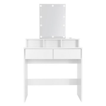 ML-DESIGN Schminktisch Frisiertisch Frisierkommode Schminkkommode Make-up Tisch Kosmetiktisch, LED-Beleuchtung mit Spiegel und 2 Schubladen 80x40x140cm Weiß modern