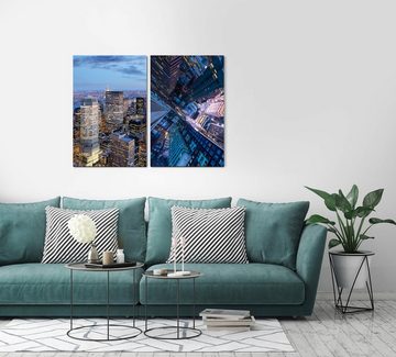 Sinus Art Leinwandbild 2 Bilder je 60x90cm New York Wolkenkratzer Manhattan Vogelperspektive Hochhäuser Großstadt Stadtlich