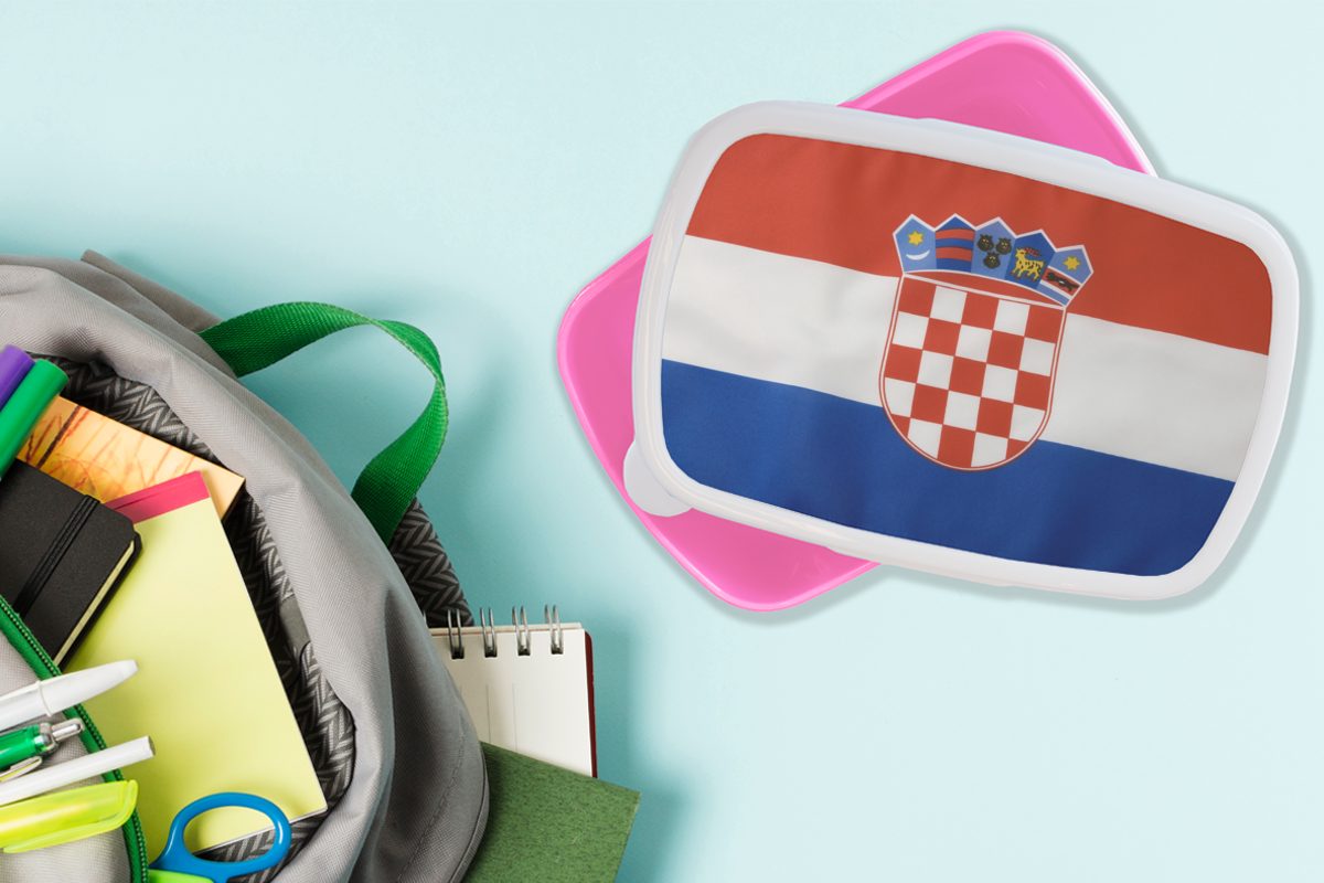 Lunchbox Kunststoff, Kinder, Snackbox, der rosa (2-tlg), Brotbox Erwachsene, kroatischen MuchoWow Flagge, Foto Kunststoff Brotdose für Mädchen,
