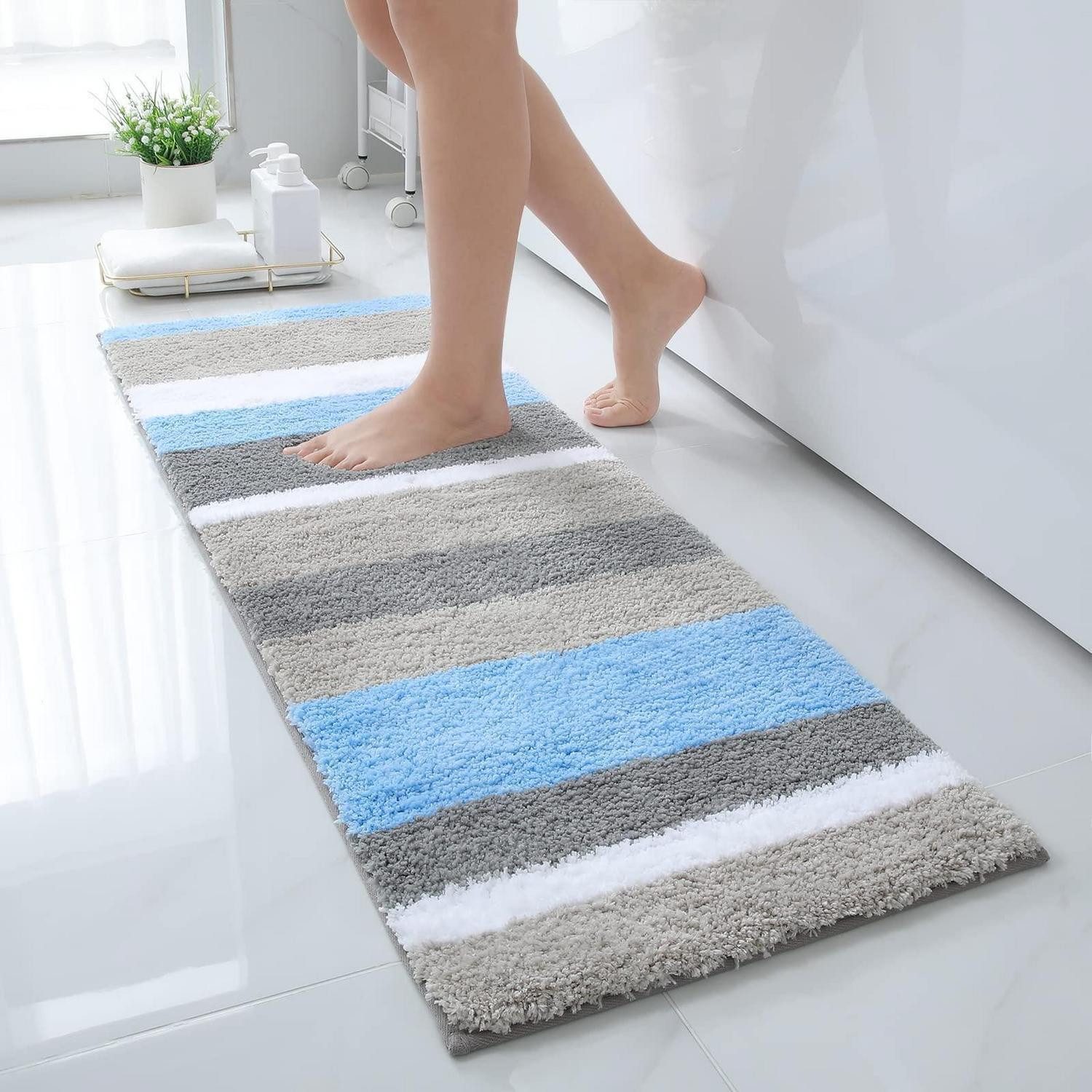 LuxusKollektion Badematte Badematte Mikrofaser Blau/Grau 40x120cm, Höhe 20 mm, rutschhemmend beschichtet, Textil, rechteckig