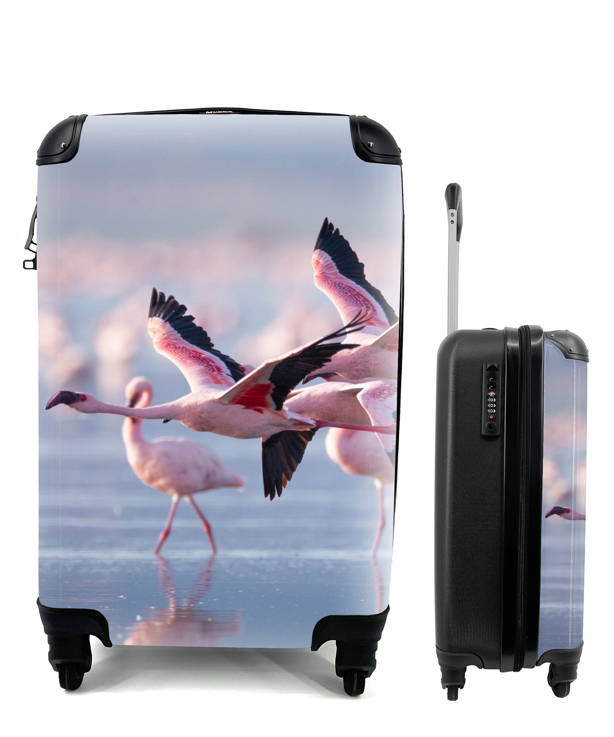 Flamingo Rollen, MuchoWow - Handgepäckkoffer Handgepäck rollen, Trolley, für Wasser 4 Rosa, Vogel Reisekoffer Ferien, mit - Reisetasche -