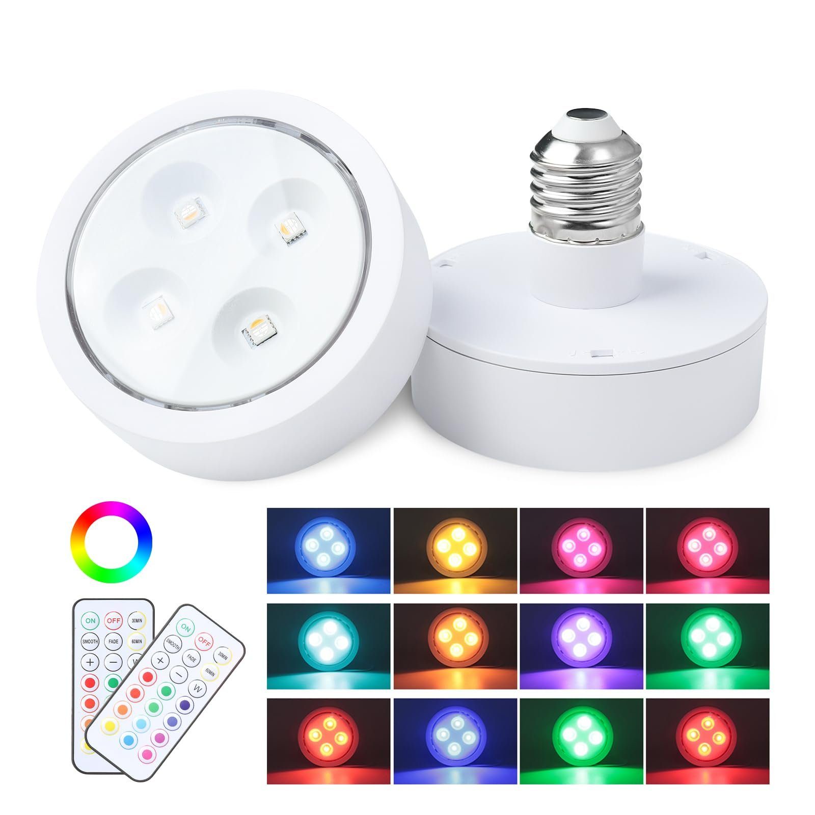 Sunicol LED-Leuchtmittel LED Spot Glühbirnen Küche Keller Puck Lichter mit Dimmbar Timer, 1 St., Nachtlicht E26/E27 Spot Lampe Birne mit Fernbedienung RGB/3 Farbe RGB-A
