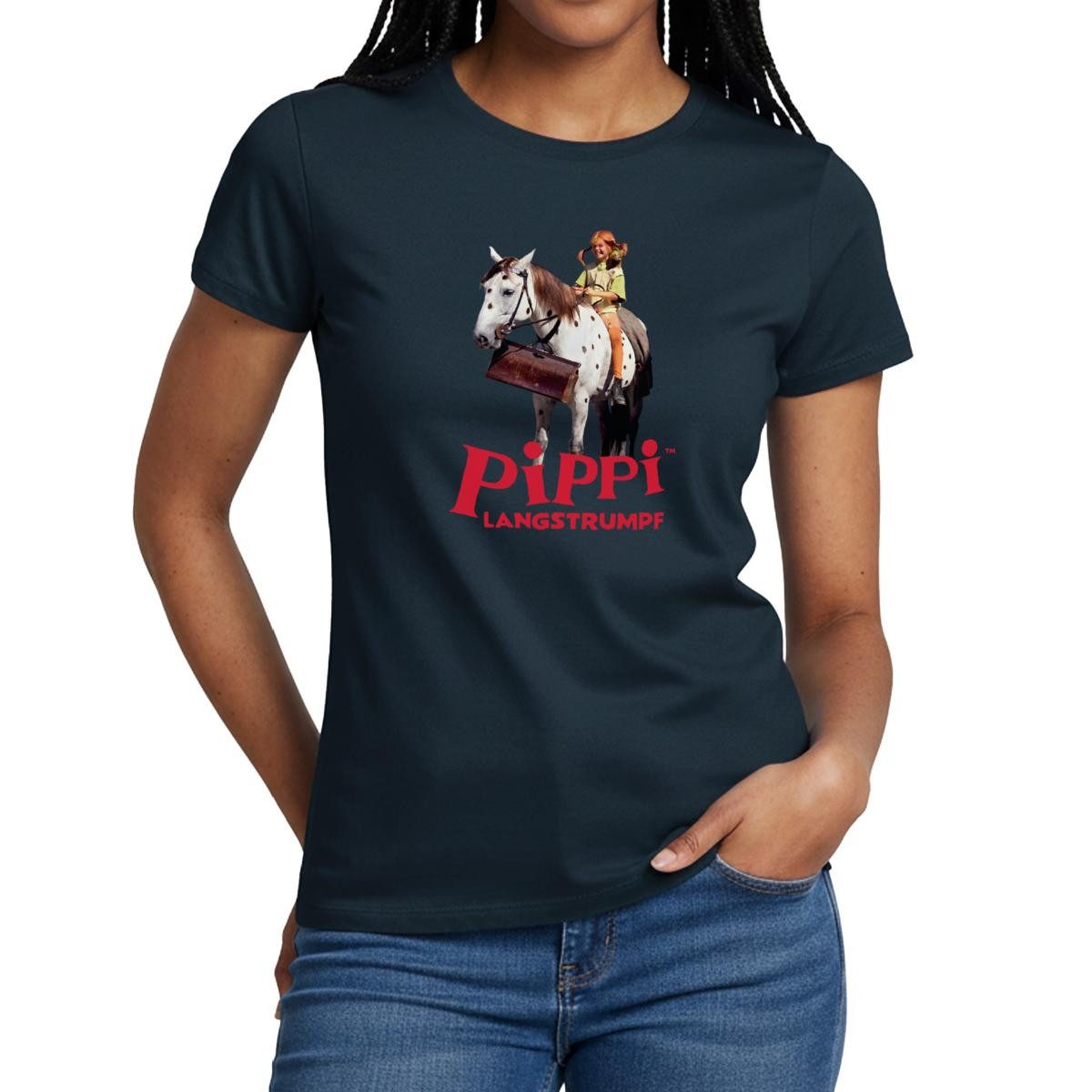 Spreadshirt T-Shirt Pippi Langstrumpf Reitet Auf Kleiner Onkel Frauen T-Shirt (1-tlg) Slim Fit, fällt klein aus