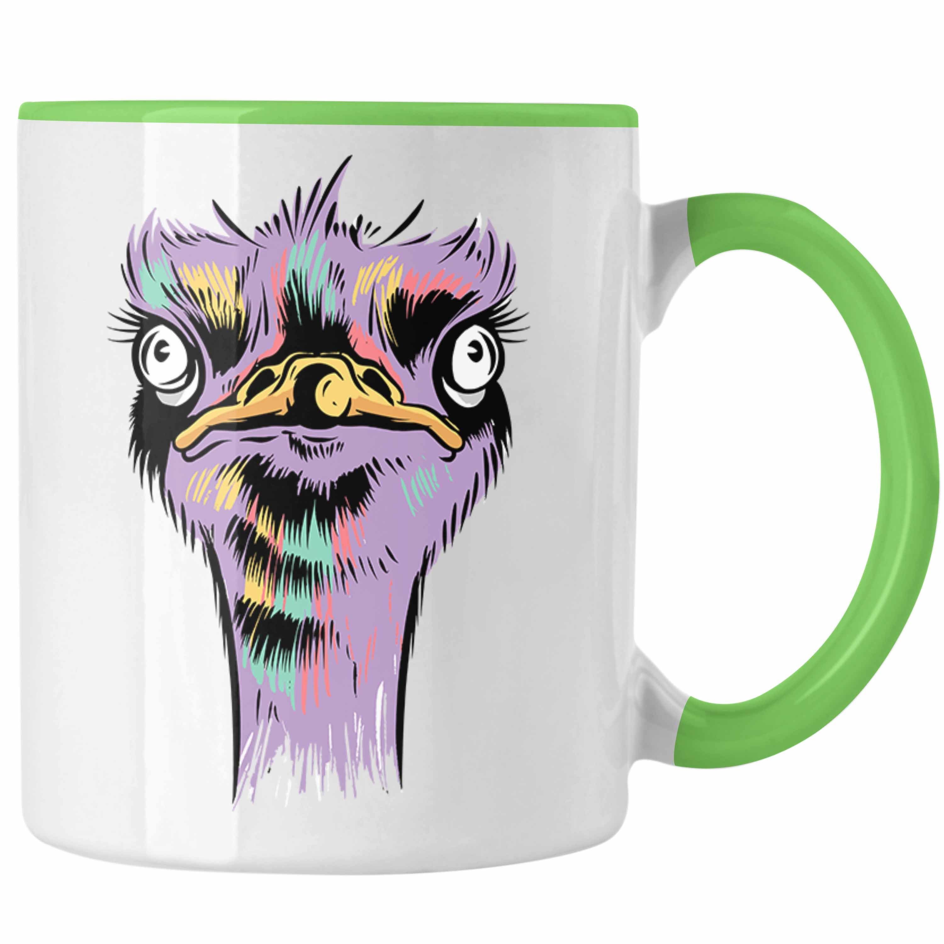 Trendation Tasse Lustige Strauß Vogel Tasse Geschenk für Safari-Liebhaber Grün