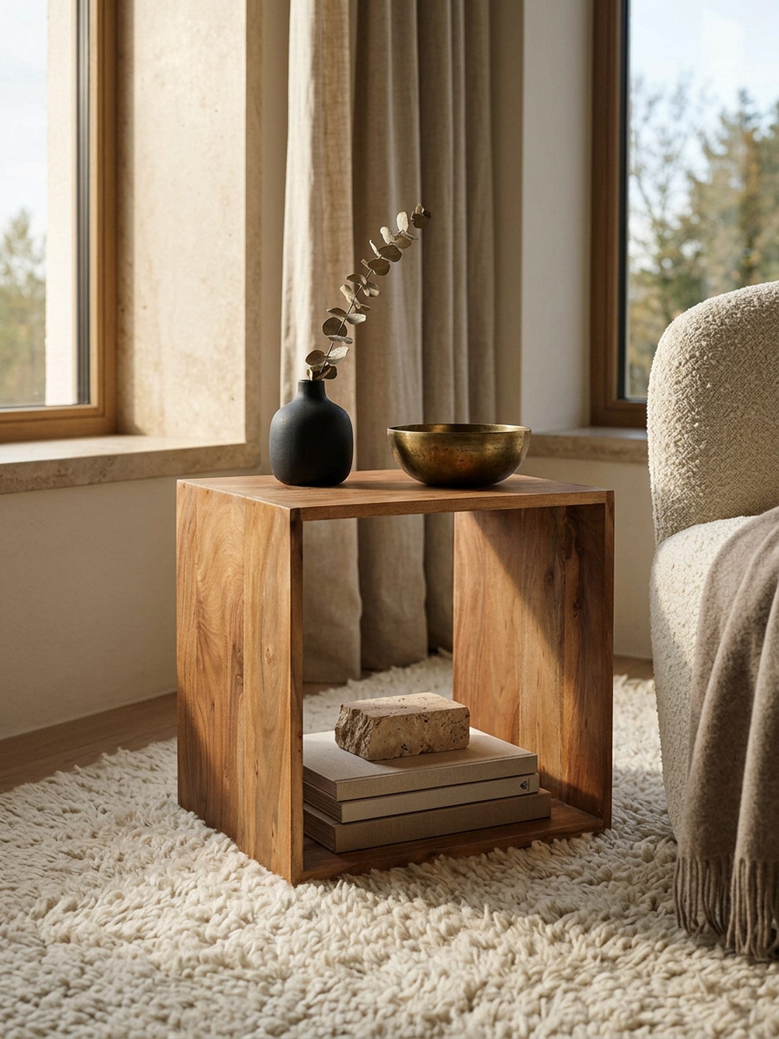 KADIMA DESIGN Beistelltisch Standregal MUMBAI Massivholz Akazie 43,5 cm Cube Regal Design, Holzregal Naturprodukt Beistelltisch Landhaus-Stil