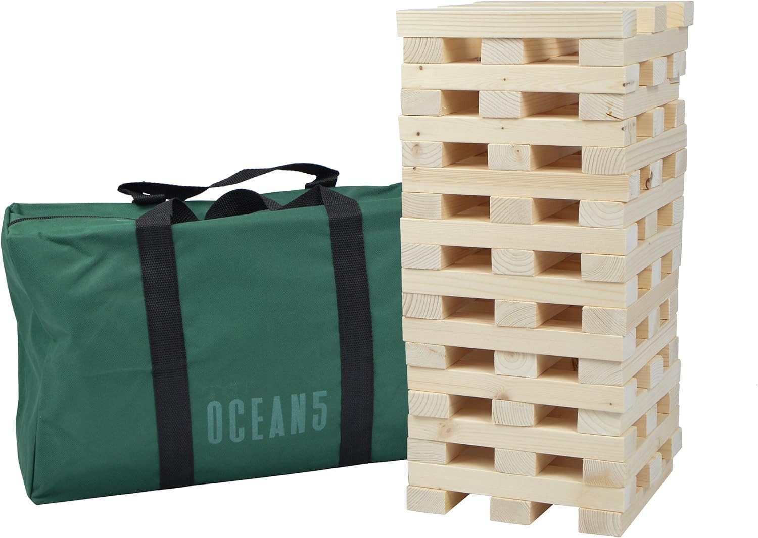 Ocean5 Stapelspielzeug 1,5m Riesen Wackelturm ab 3 Jahre aus Natur Holz, 60 Teile Jumbo Turm-Spiel