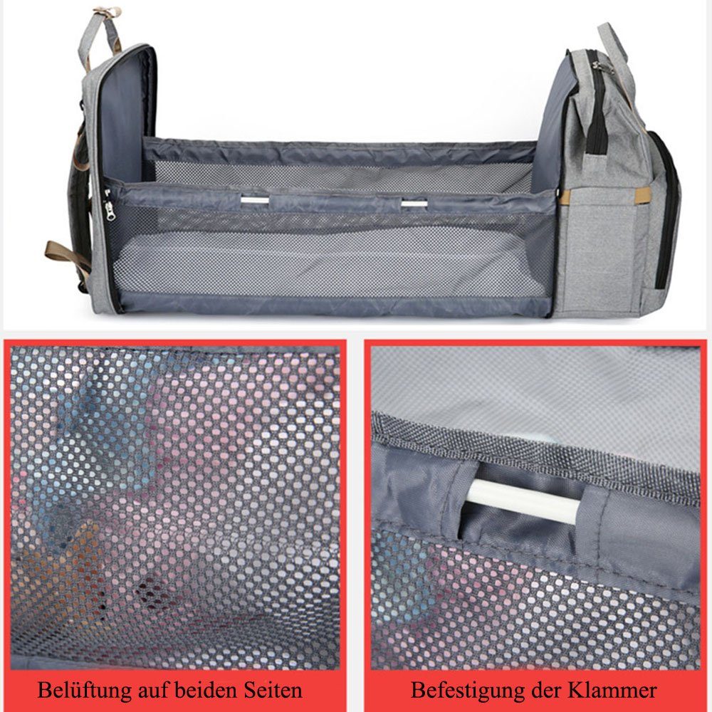 NUODWELL Wickeltasche Baby Rucksack,mit grau und Wickeltasche USB-Ladeanschluss Moskitonetz