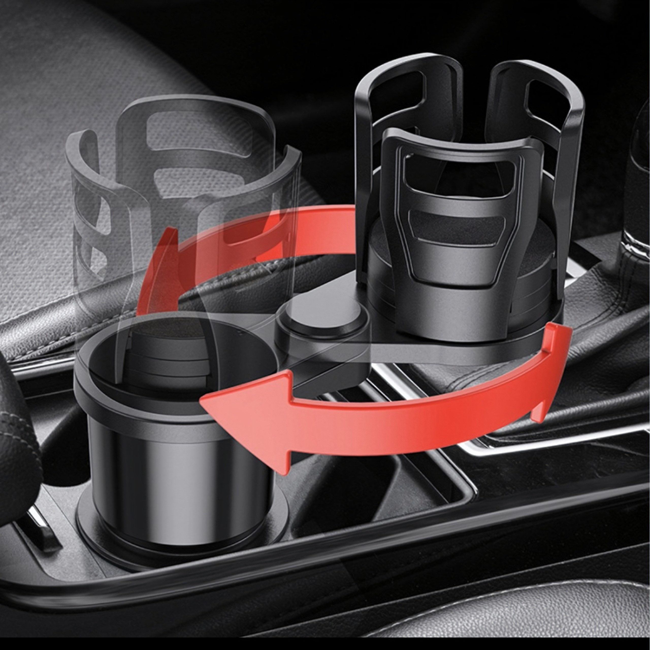Realb2b Becher Auto Becherhalter 2in1 drehbar 360 verstellbar Getränkehalter, 360 Grad drehbar verstellbar platzsparend robust ABS flexibel