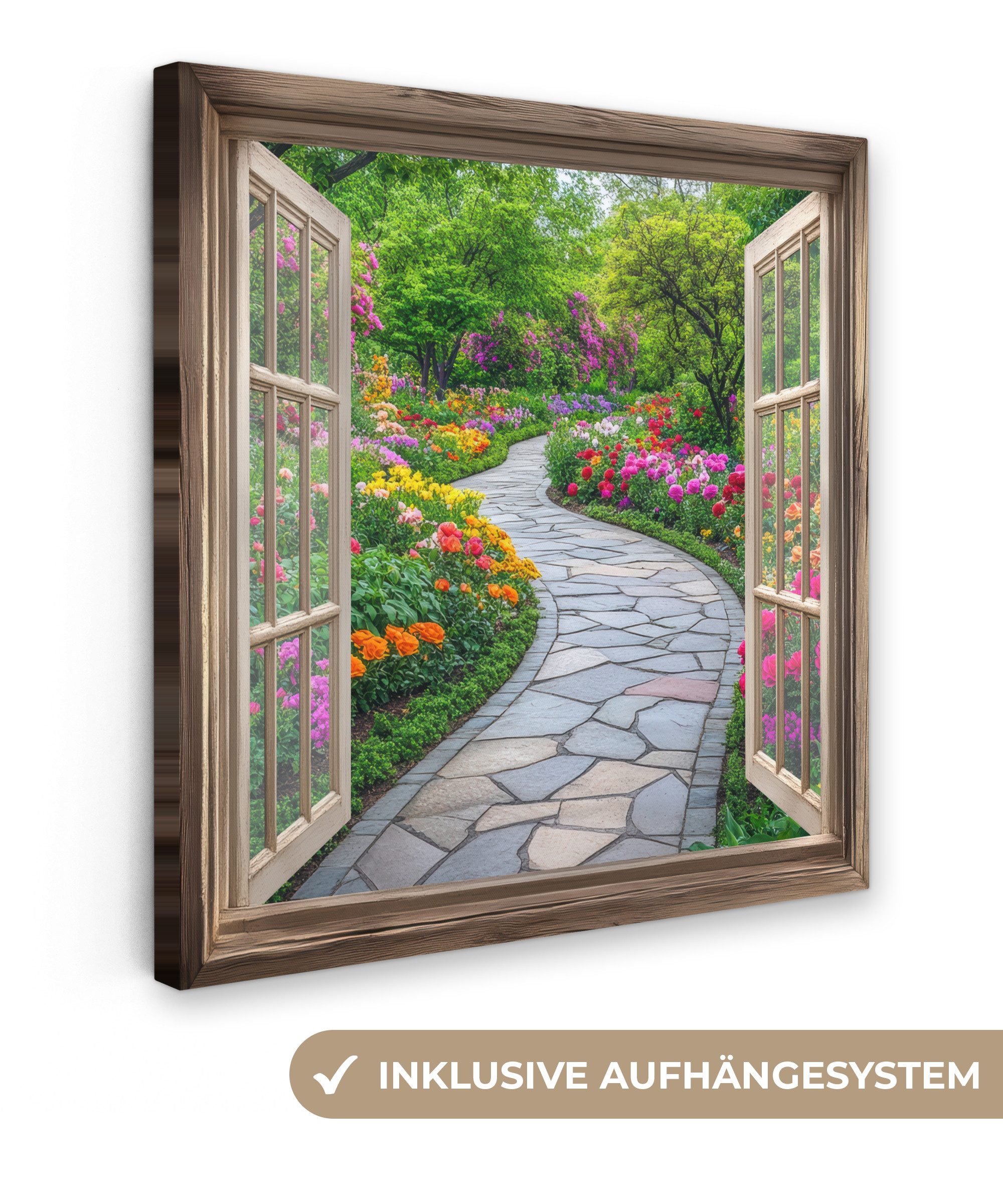 OneMillionCanvasses® Leinwandbild Aussicht - Blumen - Gartenweg - Natur - F günstig online kaufen