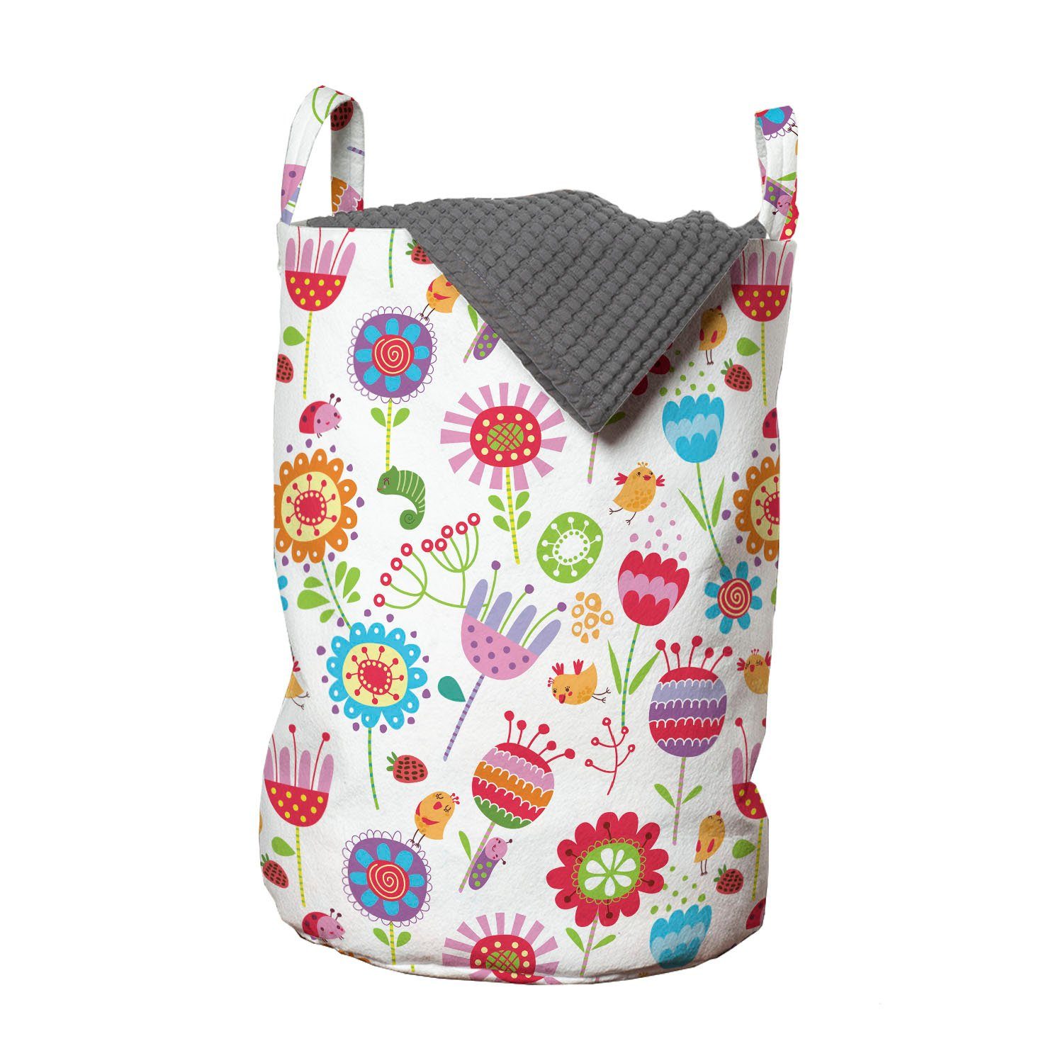 Abakuhaus Wäschesäckchen Wäschekorb mit Griffen Kordelzugverschluss für Waschsalons, Blume Verspielt Garten-Blumen